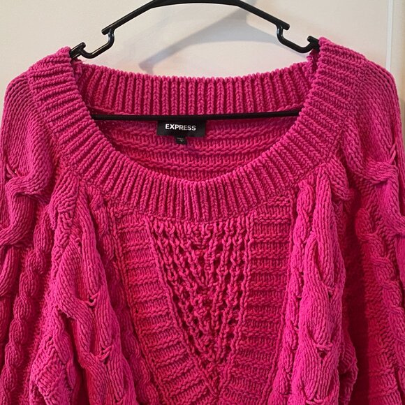 Express Bright Pink Balloon Sleeve Sweater Size Large - Picture 6 of 10